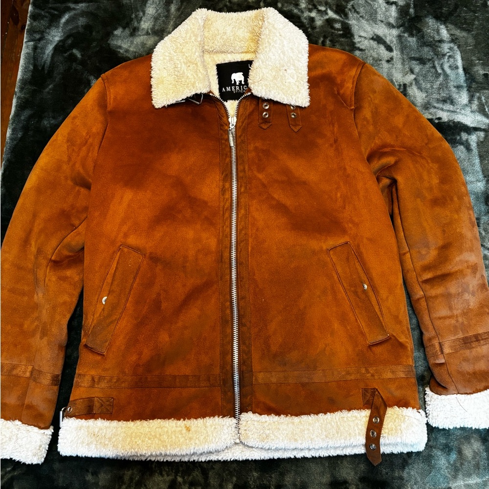 American Stitch Tan Shearling Bomber Jacket